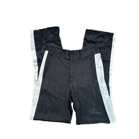Anthropologie Corey Lynn Calter Rayon Silky Satin Track Trouser Pants Black S - Picture 1 of 9
